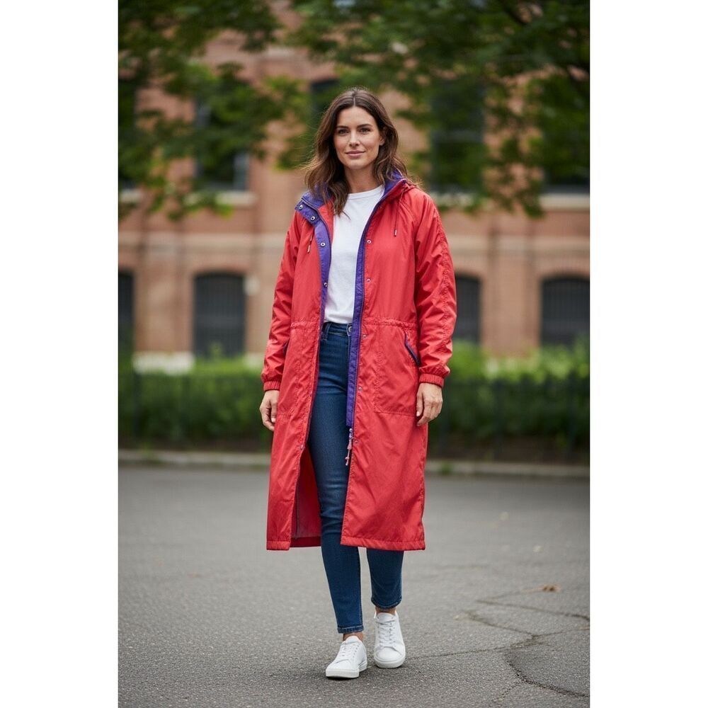 Woolrich Wm’s Sz Lrg Magenta Purple Packable Long Nylon Windbreaker Coat